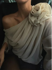 Women's Blouse Sexy Sker Collar Long Sleeve Elegant Tops Ladies Office Blouse Shirts Female 3D Flower Shirts Corset Top