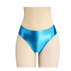 Stretchy, tight, smooth and shiny women's swim trunks with elastic waist and mid-crotch design, suitable for both wearing inside