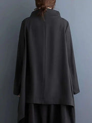 Black Big Size Irregular Jacket New Stand Collar Long Sleeve Swallowtail Women Coat Fashion 2025