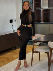 Women's Turtleneck Ruched Bodycon Dress – Elegant Slim Fit Long Sleeve Club Party Dress