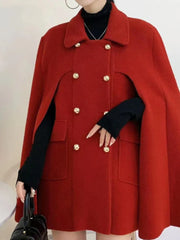 Elegant Knitted Coat Lapel Double Breasted Loose Casual Thick Warm Cape Jacket Women 2025