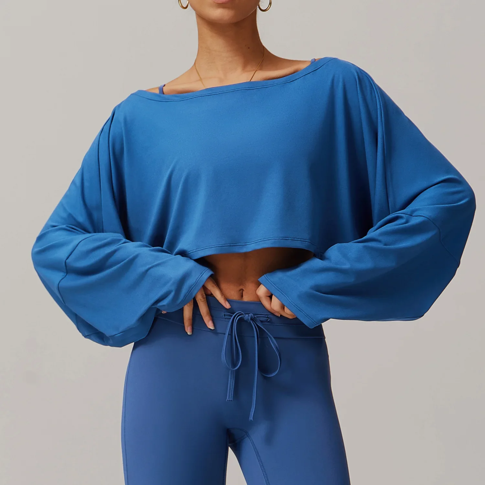 One-Shoulder Bat Sleeve Yoga Hoodie – Women's Casual Fitness Long Sleeve Top