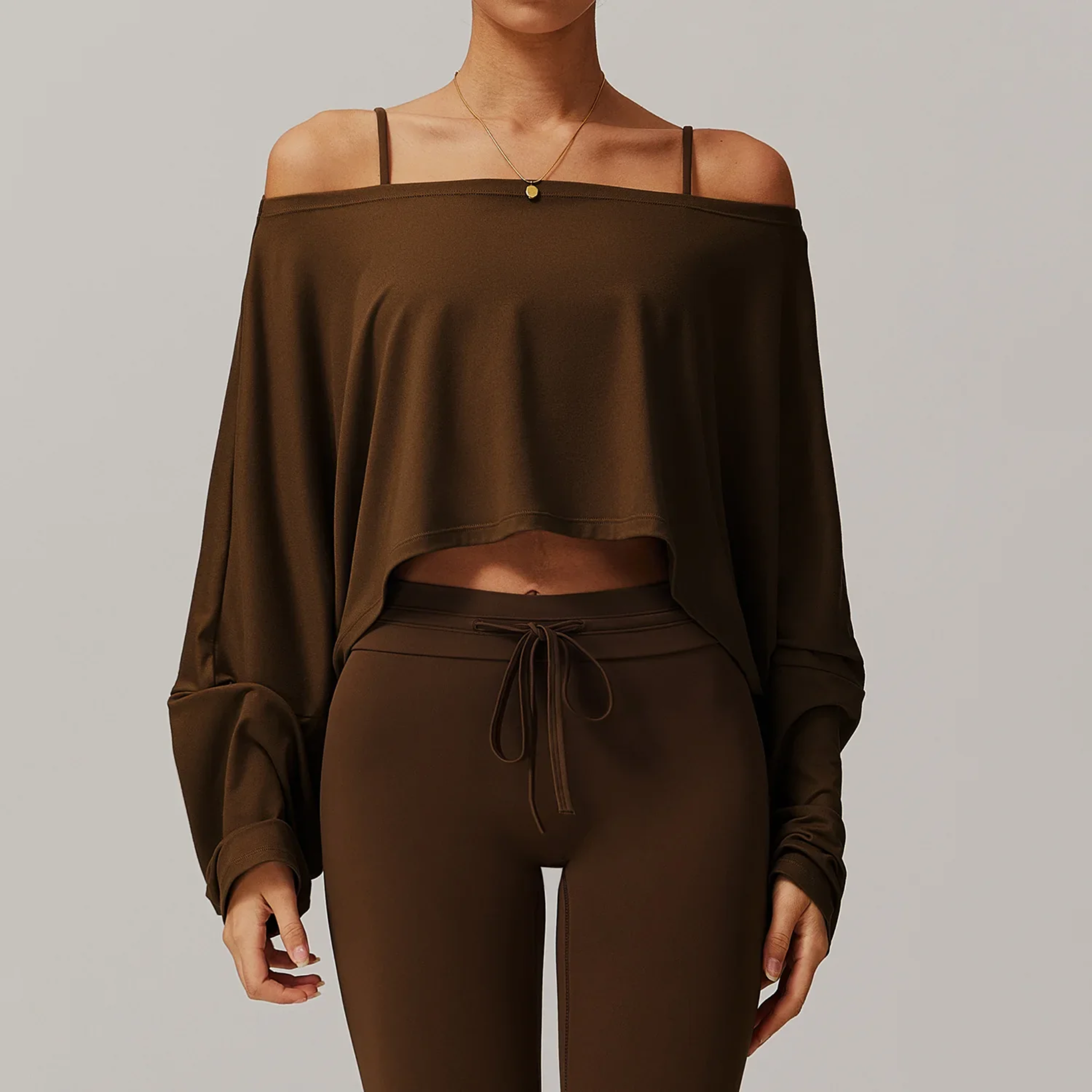 One-Shoulder Bat Sleeve Yoga Hoodie – Women's Casual Fitness Long Sleeve Top
