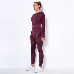 Women Sport Suit 2 Piece Fitness Tracksuit Set Gym Workout Clothes Long Sleeve Crop Top+High Waist Leggings Fitness Yoga Sets