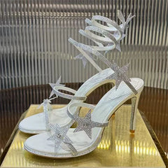 Sexy High Heels Gladiator Sandals Woman Rhinestone Snake Twine Around Ankle Strap Prom Shoes Women Heeled Summer Sandals Women