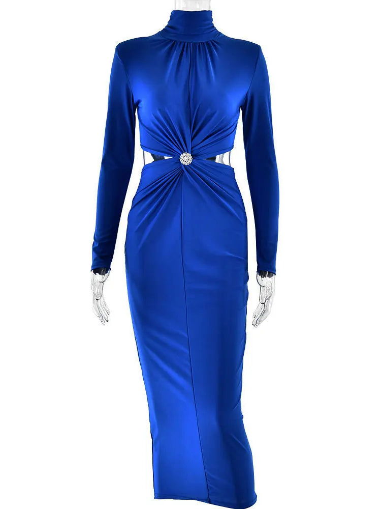 Women's Turtleneck Ruched Bodycon Dress – Elegant Slim Fit Long Sleeve Club Party Dress
