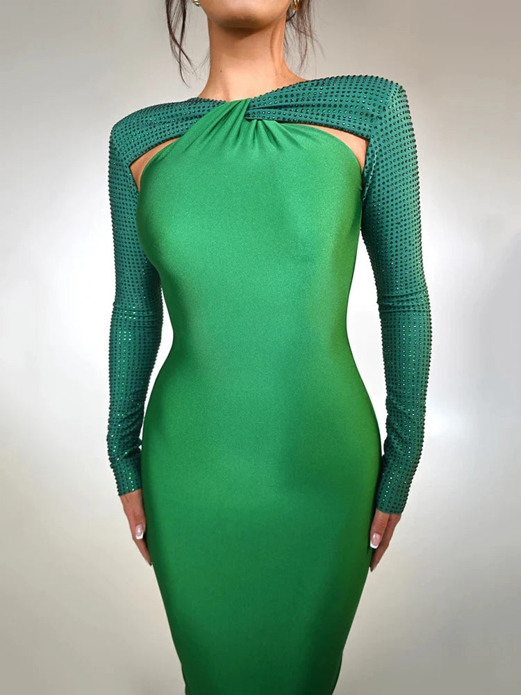 Mozision Hollow Out Sparkle Long Sleeve Maxi Dress For Women Glitter Vestidos Robe New Bodycon Shiny Night Club Party Long Dress