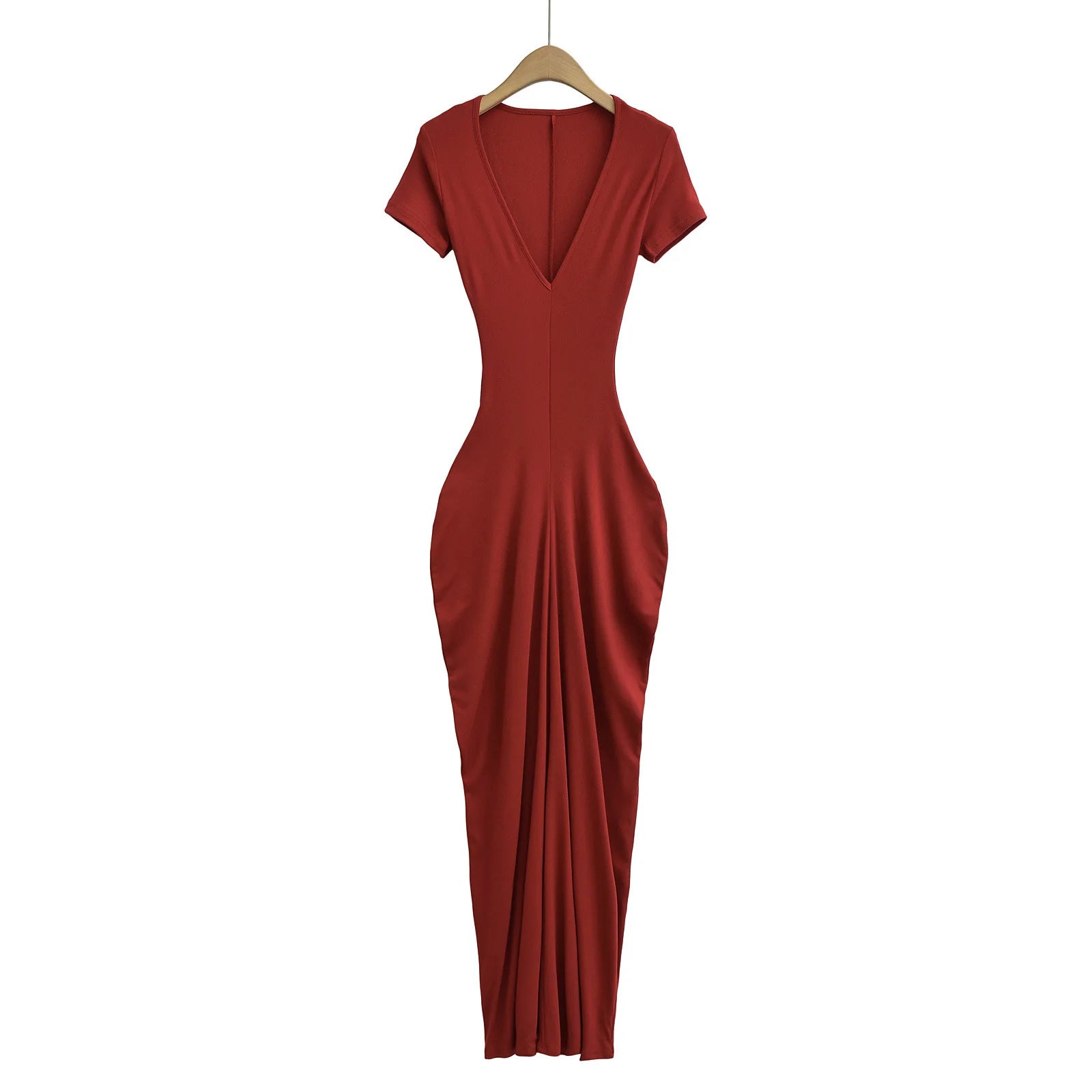 Spicy Girl Sexy Short Sleeved Dress  Summer New High Waist Wrapped Hip Tight Large V-neck Long Dress 90AU