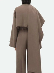 BJTZ Solid Patchwork Button Chic Coats For Women Scarf Collar Long Sleeve Asymmetrical Temperament Jacket Female Style