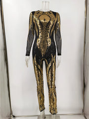 Sexy Long sleeve Sequin bodycon jumpsuit women body bodysuit one piece birthday party nightclub outfits womens jumpsuits overall