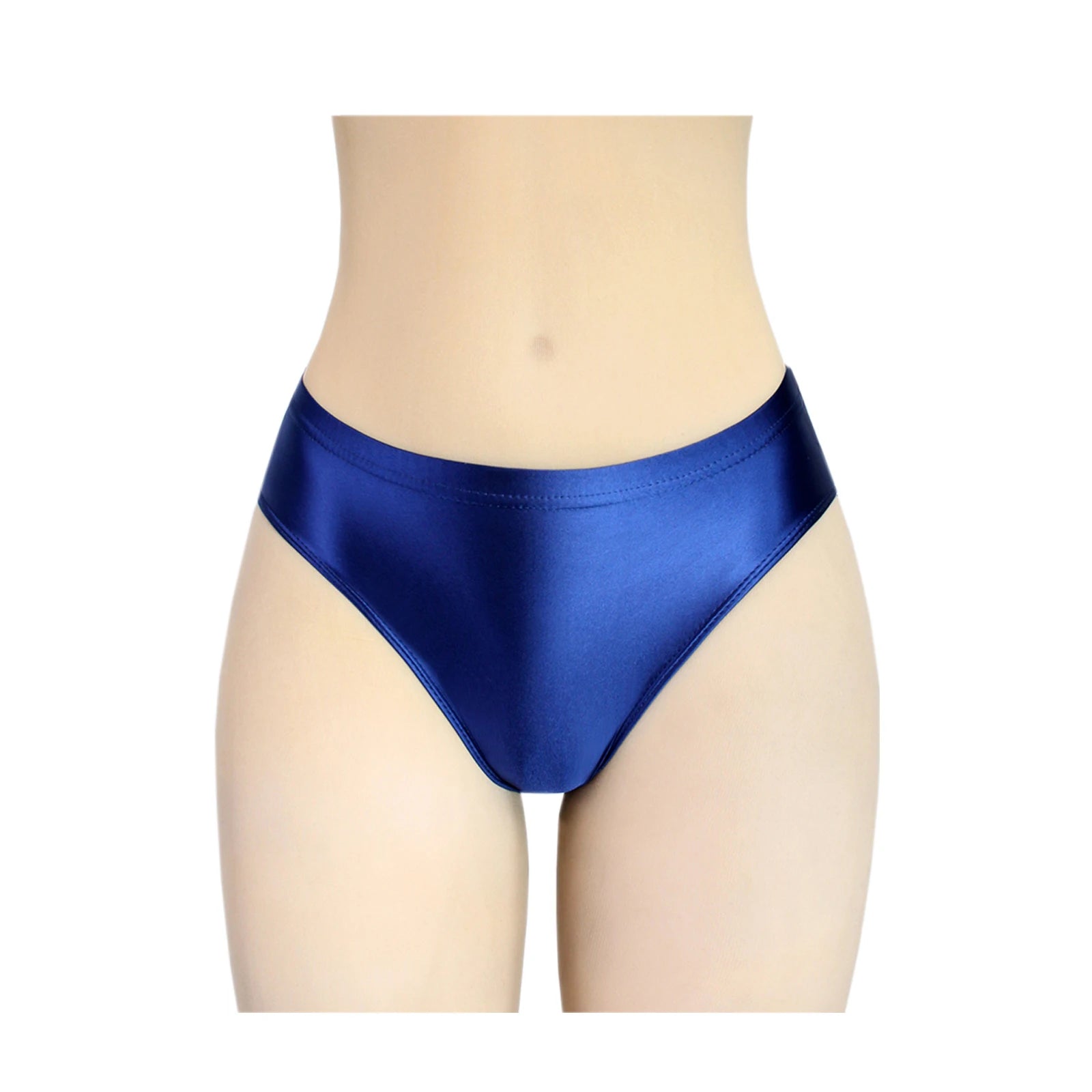 Stretchy, tight, smooth and shiny women's swim trunks with elastic waist and mid-crotch design, suitable for both wearing inside