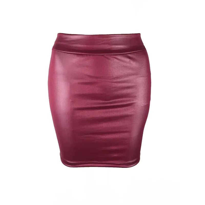 Black Slim Imitation Leather Pencil Mini Skirt High Waist Sexy Fashion  Short Skirts Women