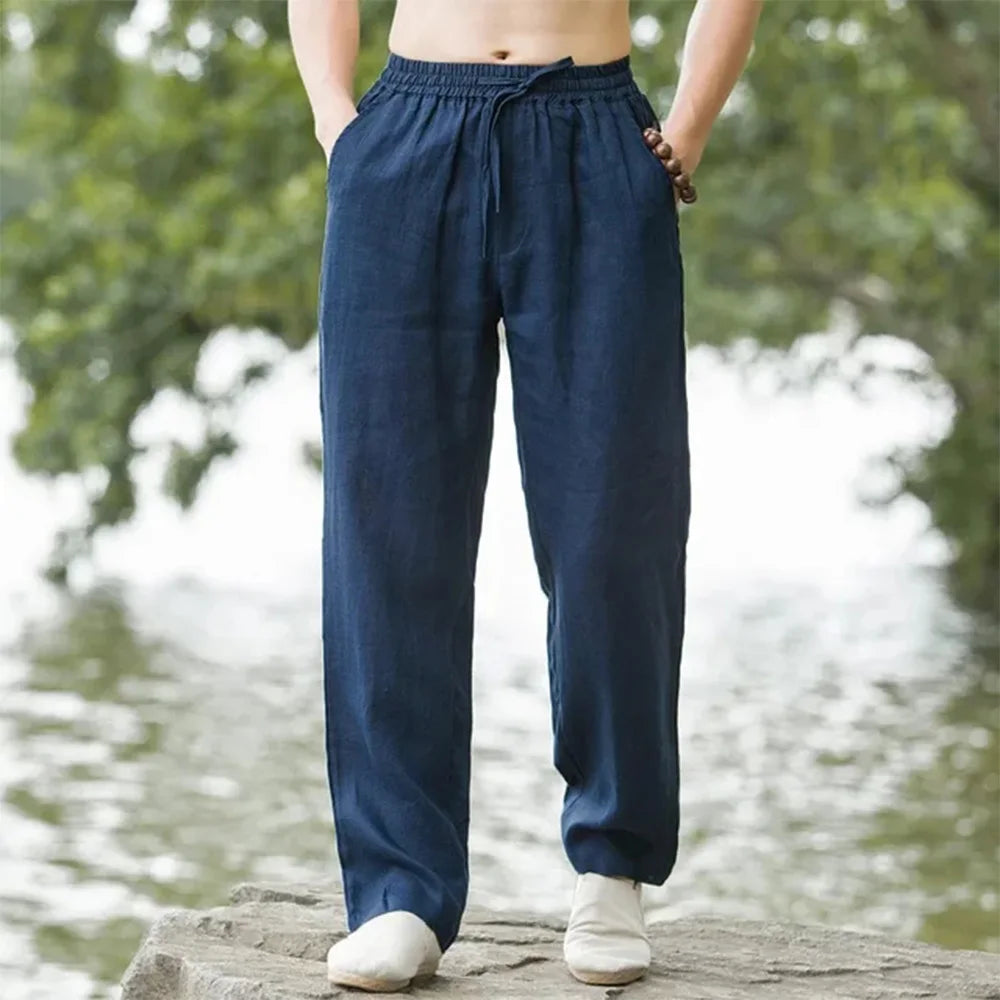 Men’s Cotton-Linen Beach Joggers – Lightweight Loose-  Fit Pants