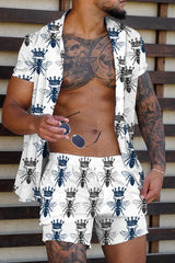 Fashionable Hawaiian printed men's 2-piece set luxurious 3D printed holiday set short sleeved casual beach shirt 2-piece men's