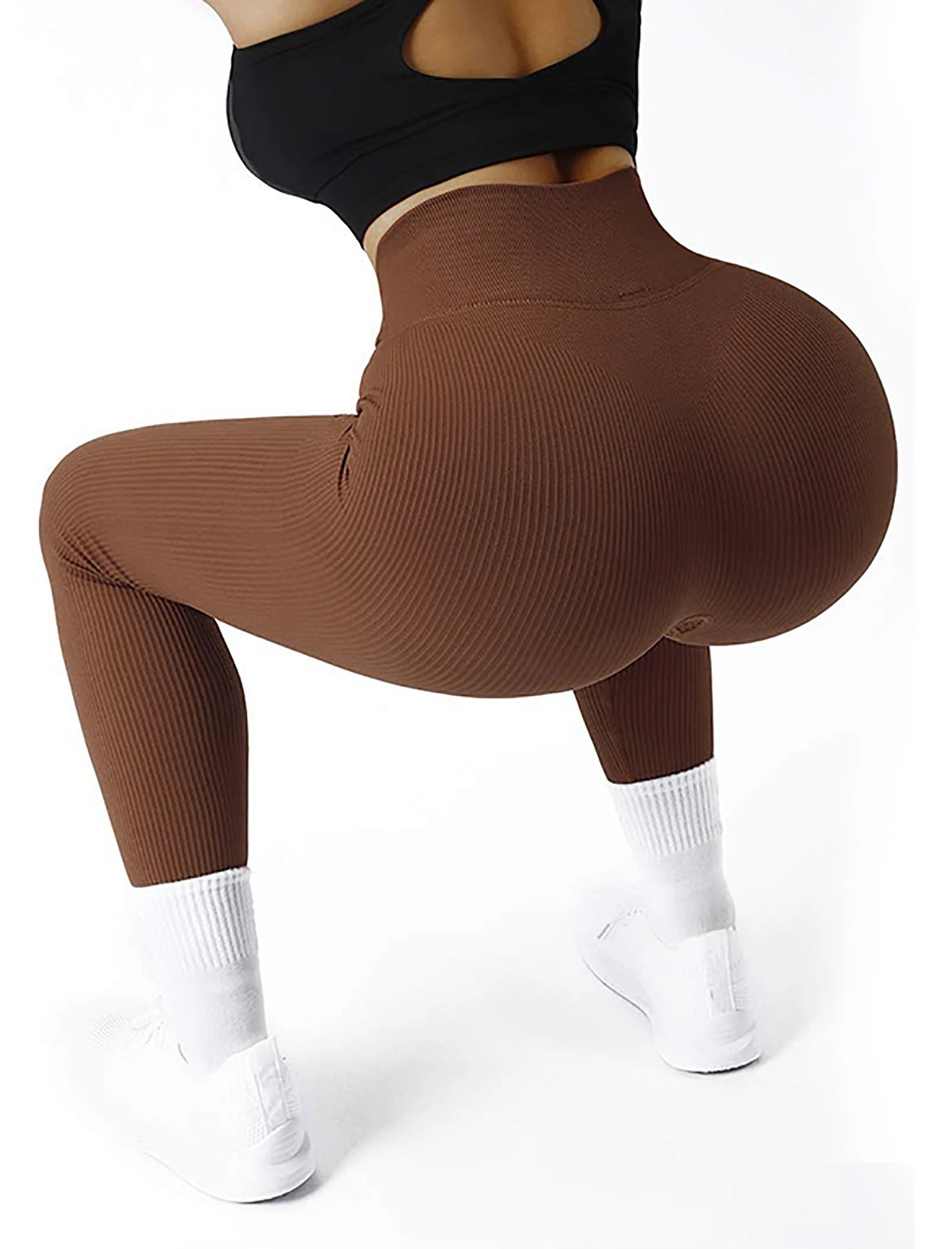 Women's High-Waist Ribbed Fitness Leggings – Solid Color Yoga, Daily Wear & Cycling Tights