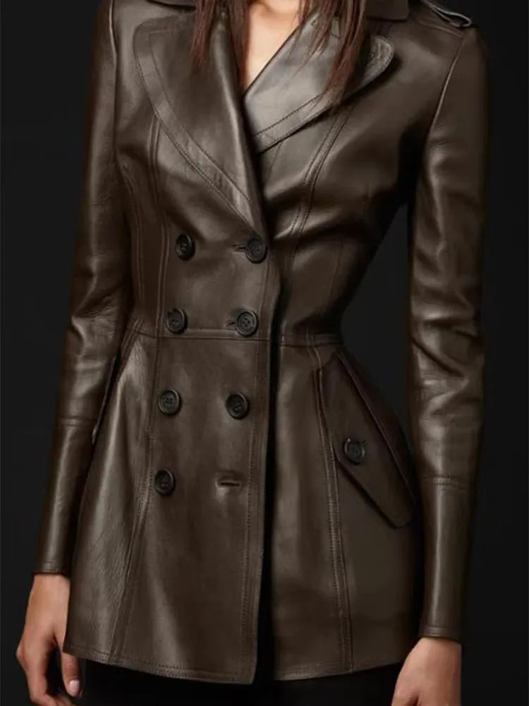 Mauroicardi Fitted Black Skirted Soft Faux Leather Blazer Jacket Women Double Breasted Elegant Luxury  Designer Clothes