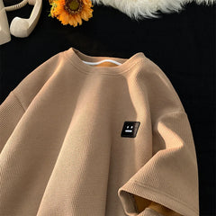 Men's  American Retro Waffle Short Sleeve T-Shirt Heavy solid color large size breathable loose casual half sleeve