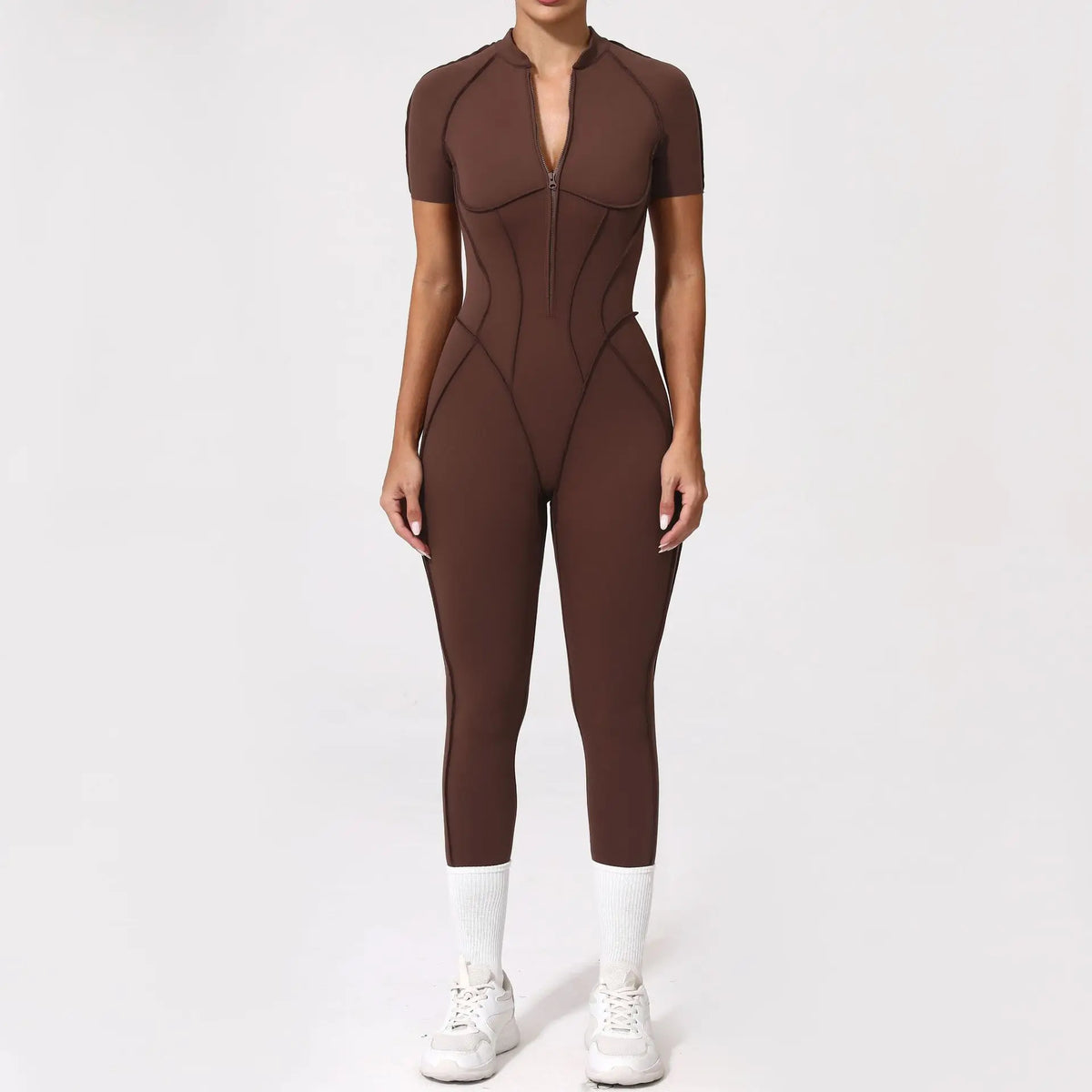 Pad Zipper Yoga Set Sports Fitness Hollow Back Skinny Women One-Piece Jumpsuits Workout Legging Clothing Gym Bodysuit  XP83