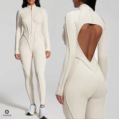 Pad Zipper Yoga Set Sports Fitness Hollow Back Skinny Women One-Piece Jumpsuits Workout Legging Clothing Gym Bodysuit  XP83