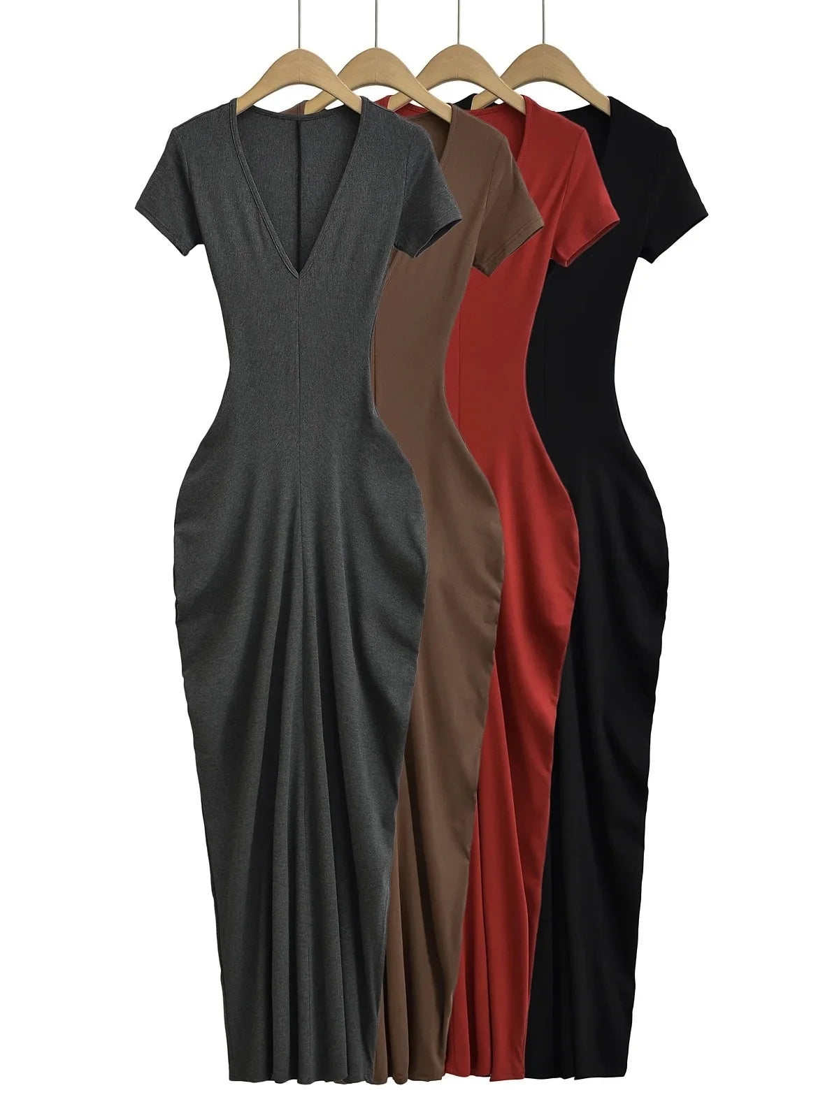 Spicy Girl Sexy Short Sleeved Dress  Summer New High Waist Wrapped Hip Tight Large V-neck Long Dress 90AU