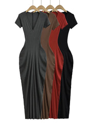 Spicy Girl Sexy Short Sleeved Dress  Summer New High Waist Wrapped Hip Tight Large V-neck Long Dress 90AU