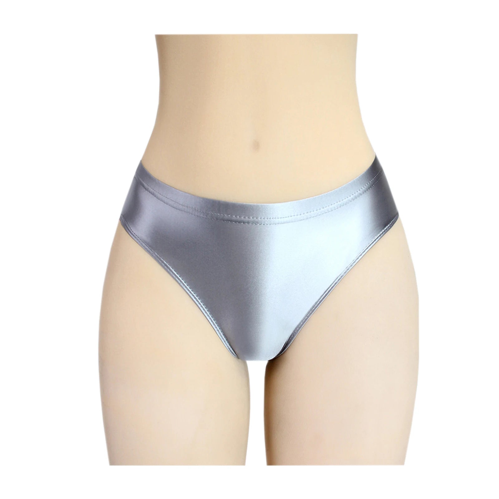 Stretchy, tight, smooth and shiny women's swim trunks with elastic waist and mid-crotch design, suitable for both wearing inside