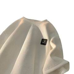 Men's  American Retro Waffle Short Sleeve T-Shirt Heavy solid color large size breathable loose casual half sleeve