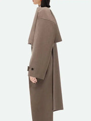 BJTZ Solid Patchwork Button Chic Coats For Women Scarf Collar Long Sleeve Asymmetrical Temperament Jacket Female Style