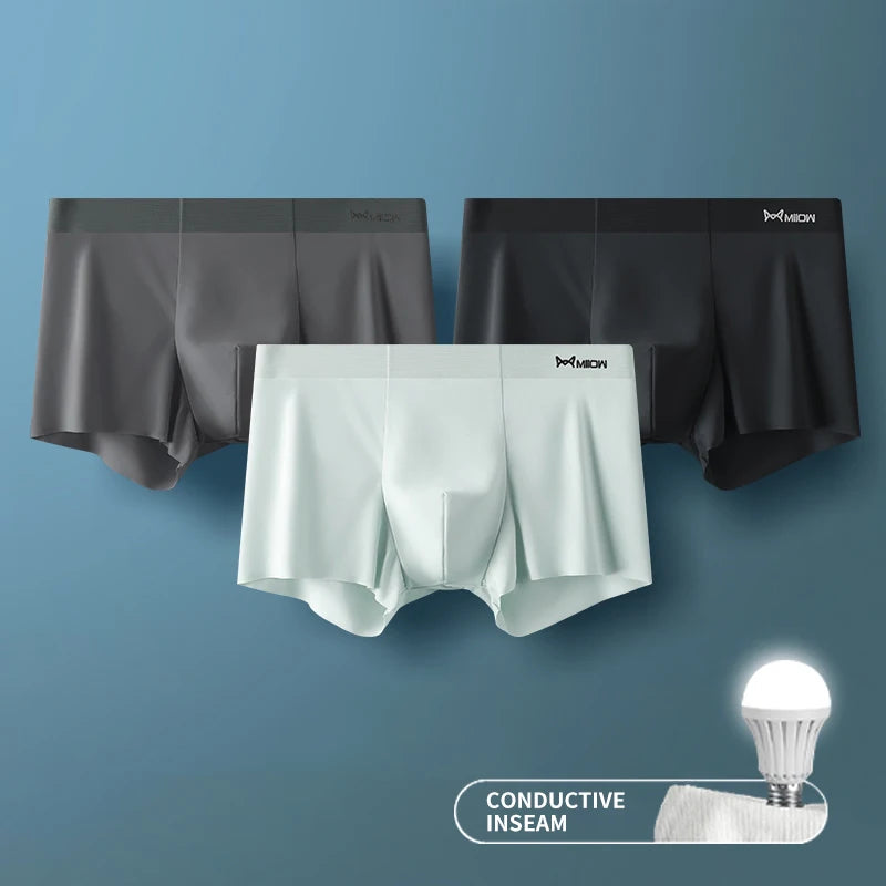 3Pcs Ice Silk Man Underwear Boxer Metal Fiber Antistatic Men Underpants Seamless Cut Hem Men's Panties Boxers Shorts Trunk
