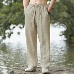 Men’s Cotton-Linen Beach Joggers – Lightweight Loose-  Fit Pants