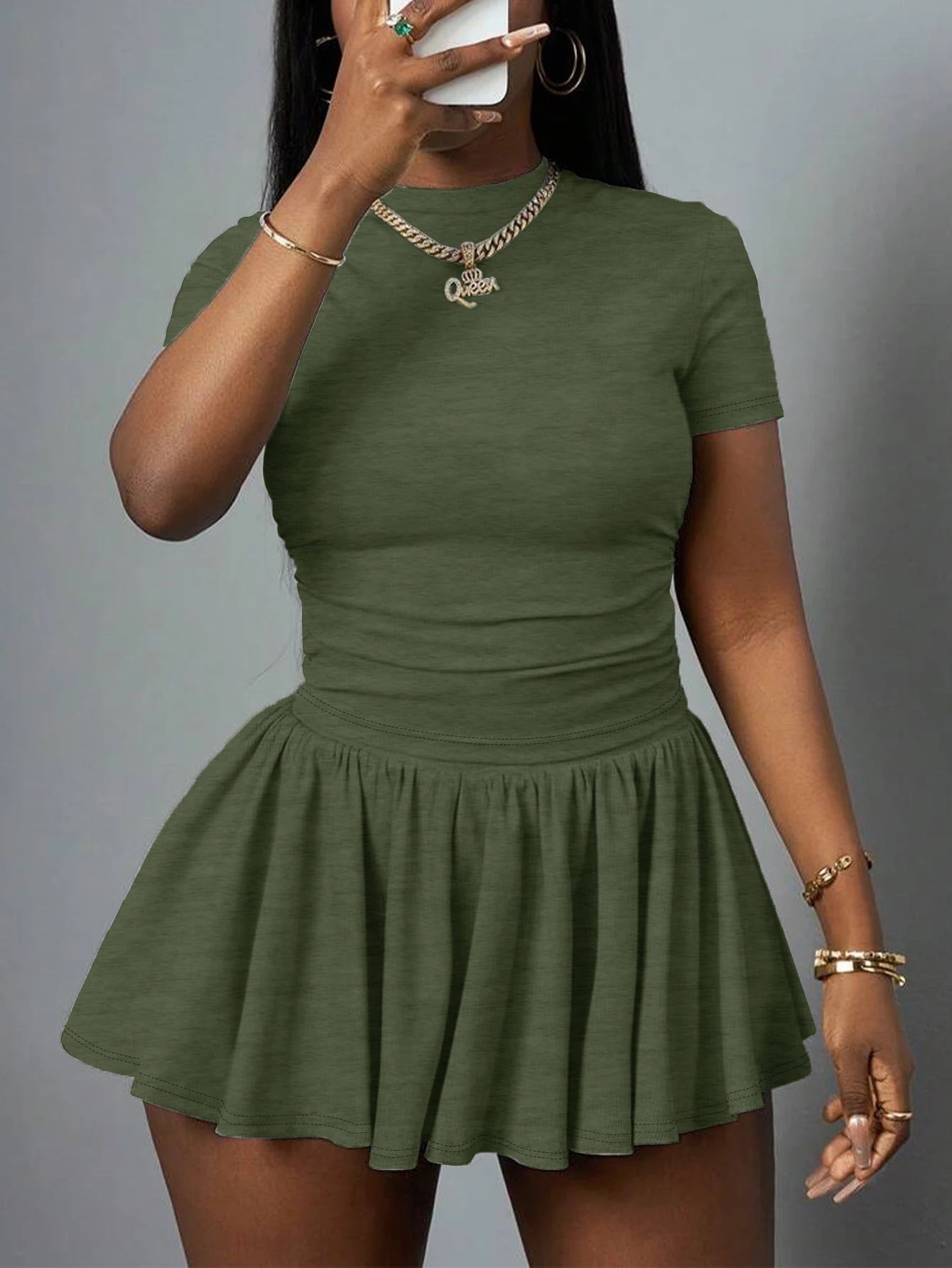 Women's Summer Two-Piece Set Cute T-Shirt Mini Skirt Shorts Sexy Club Style Slim Fit Sportswear Casual Wear