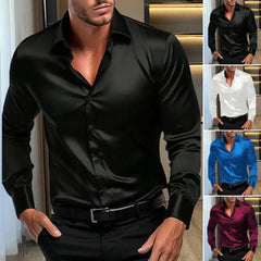 Men’s Long Sleeve Formal Shirt – Wrinkle-Resistant, Non-Iron, Solid Colour, Ice-Silk Comfort – Perfect for Office & Special Occasions