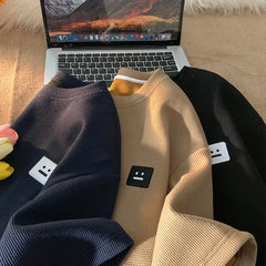 Men's  American Retro Waffle Short Sleeve T-Shirt Heavy solid color large size breathable loose casual half sleeve