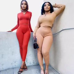 Solid Color Knitted Tracksuit Women 2 Piece Set Outfit Casual Sporty Fitness Sweatshirt Top and Pencil Pants Matching Sets