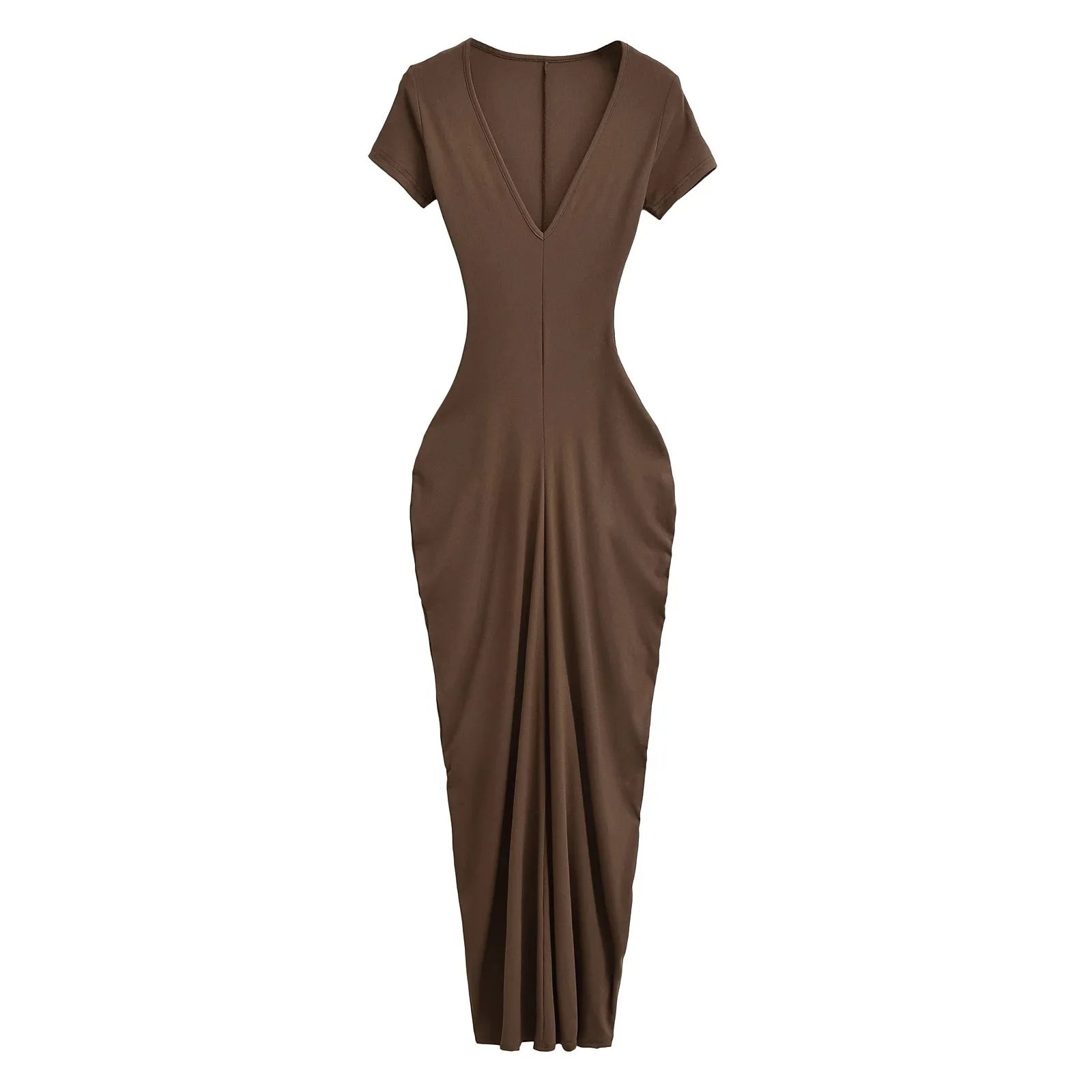 Spicy Girl Sexy Short Sleeved Dress  Summer New High Waist Wrapped Hip Tight Large V-neck Long Dress 90AU