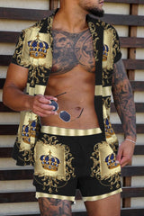 Fashionable Hawaiian printed men's 2-piece set luxurious 3D printed holiday set short sleeved casual beach shirt 2-piece men's
