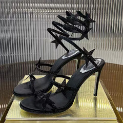 Sexy High Heels Gladiator Sandals Woman Rhinestone Snake Twine Around Ankle Strap Prom Shoes Women Heeled Summer Sandals Women