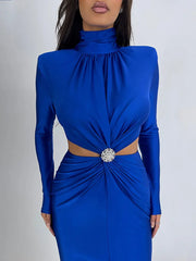 Women's Turtleneck Ruched Bodycon Dress – Elegant Slim Fit Long Sleeve Club Party Dress