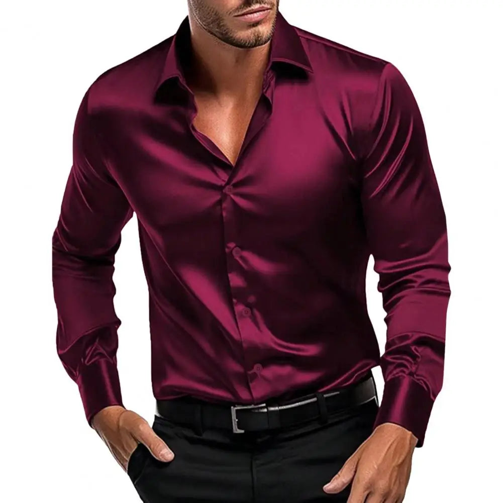 Men’s Long Sleeve Formal Shirt – Wrinkle-Resistant, Non-Iron, Solid Colour, Ice-Silk Comfort – Perfect for Office & Special Occasions