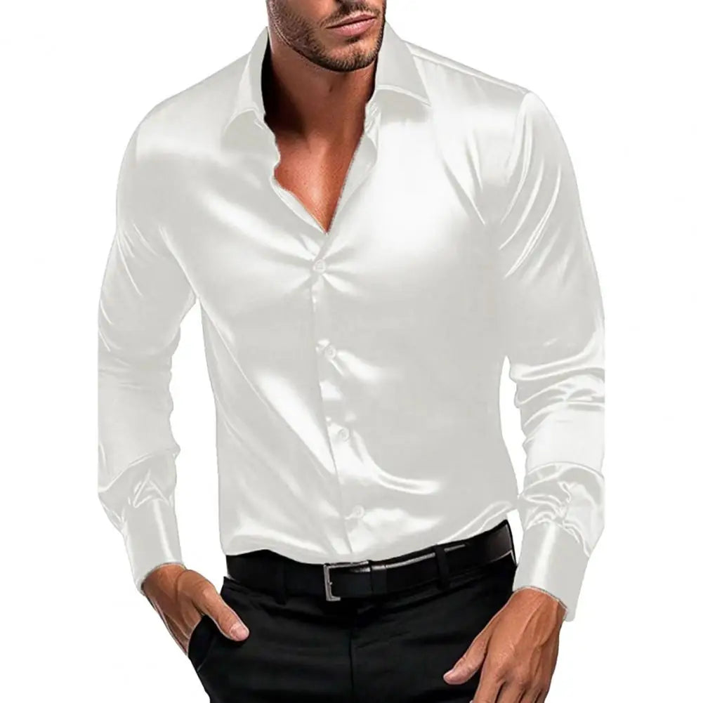 Men’s Long Sleeve Formal Shirt – Wrinkle-Resistant, Non-Iron, Solid Colour, Ice-Silk Comfort – Perfect for Office & Special Occasions