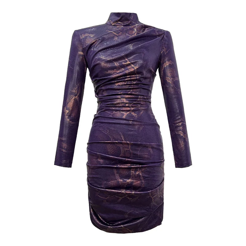 Retro Elegant Fashion Dresses for Women  Purple Snake Print Bodycon Skinny Mini Dress Party Femme Clothes Prom Club Vestidos