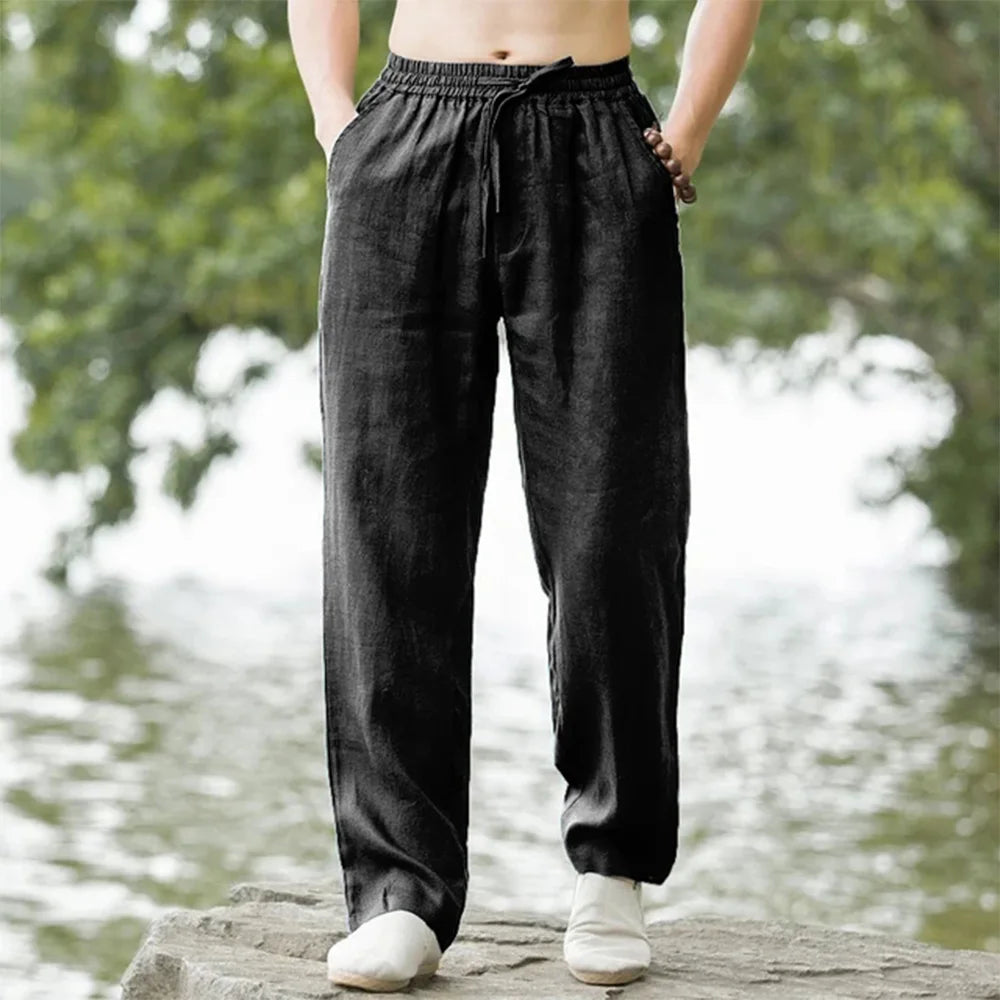 Men’s Cotton-Linen Beach Joggers – Lightweight Loose-  Fit Pants