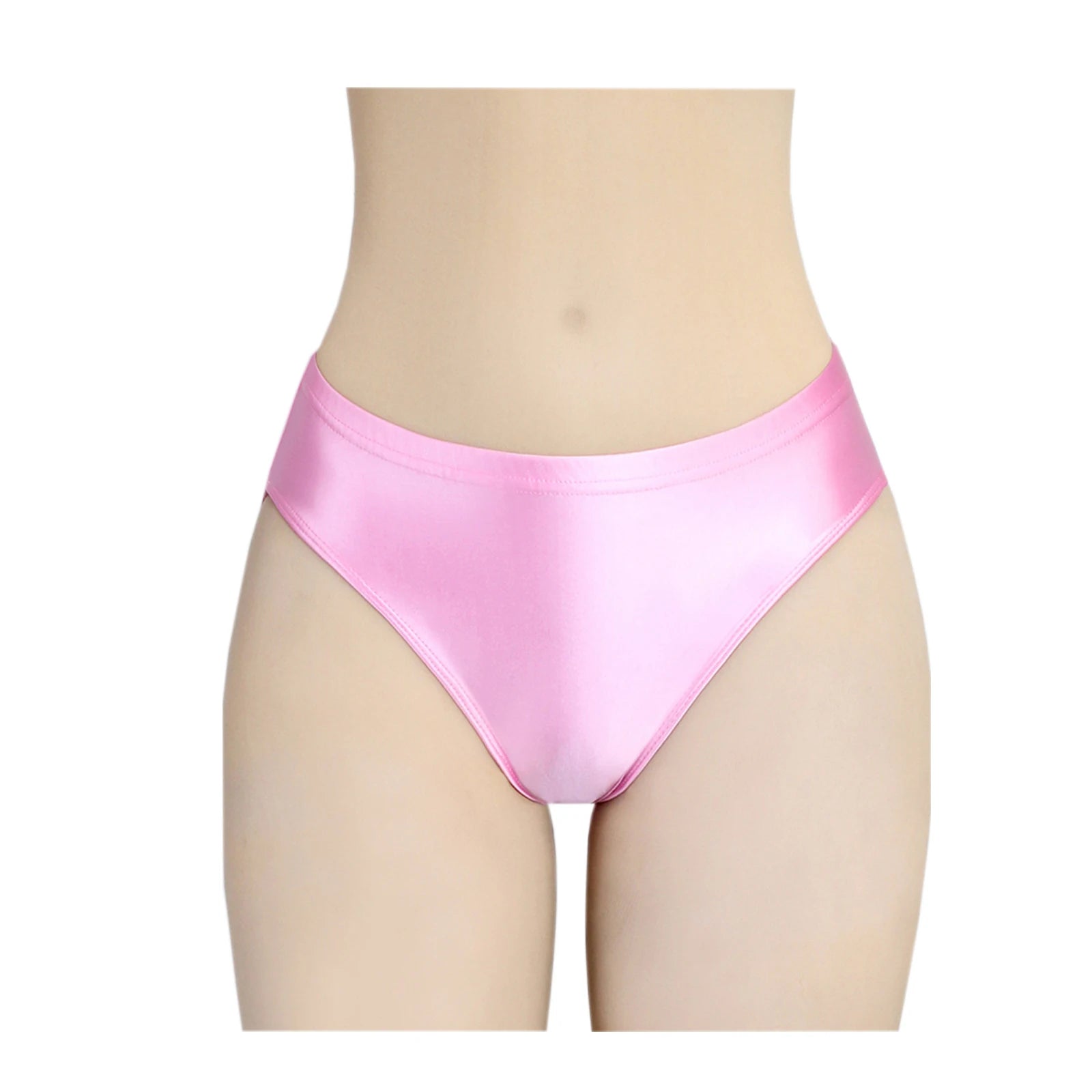 Stretchy, tight, smooth and shiny women's swim trunks with elastic waist and mid-crotch design, suitable for both wearing inside