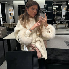 TARUXY Fox Fur Woolen CoatsWomen's Short Coat Office Lady Removable Elegant Double-sided Wool Overcoat New Cardigan Jacket