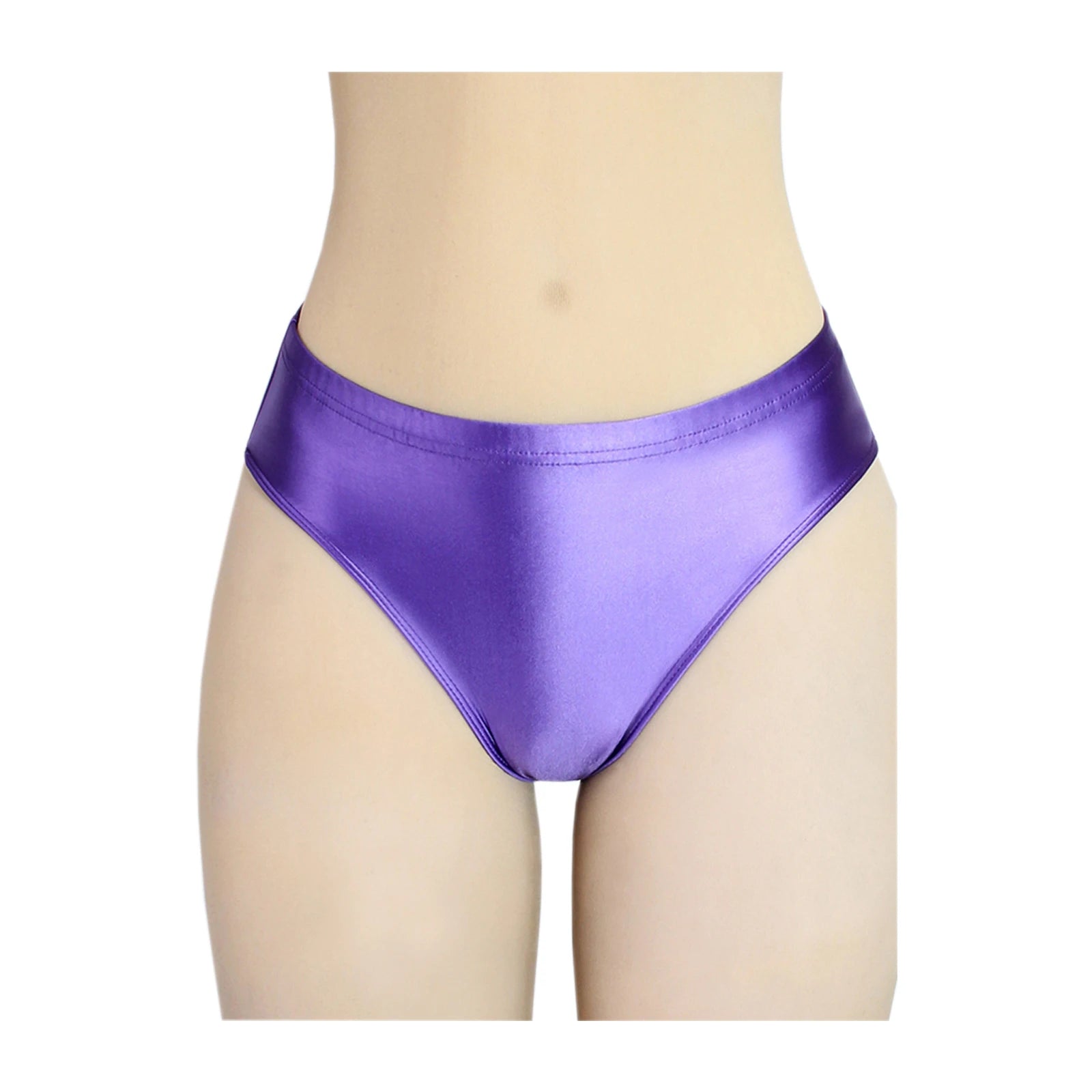 Stretchy, tight, smooth and shiny women's swim trunks with elastic waist and mid-crotch design, suitable for both wearing inside