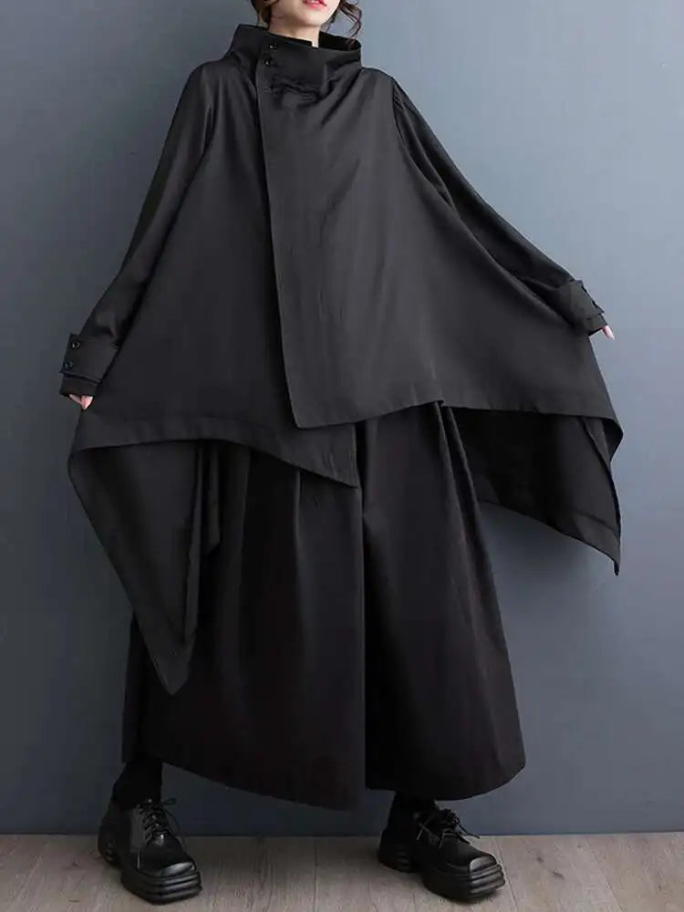 Black Big Size Irregular Jacket New Stand Collar Long Sleeve Swallowtail Women Coat Fashion 2025