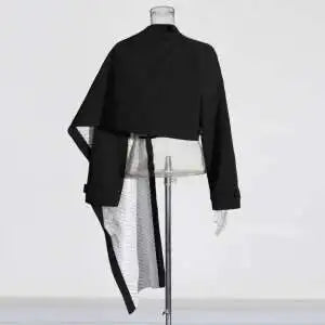 BJTZ Solid Patchwork Button Chic Coats For Women Scarf Collar Long Sleeve Asymmetrical Temperament Jacket Female Style