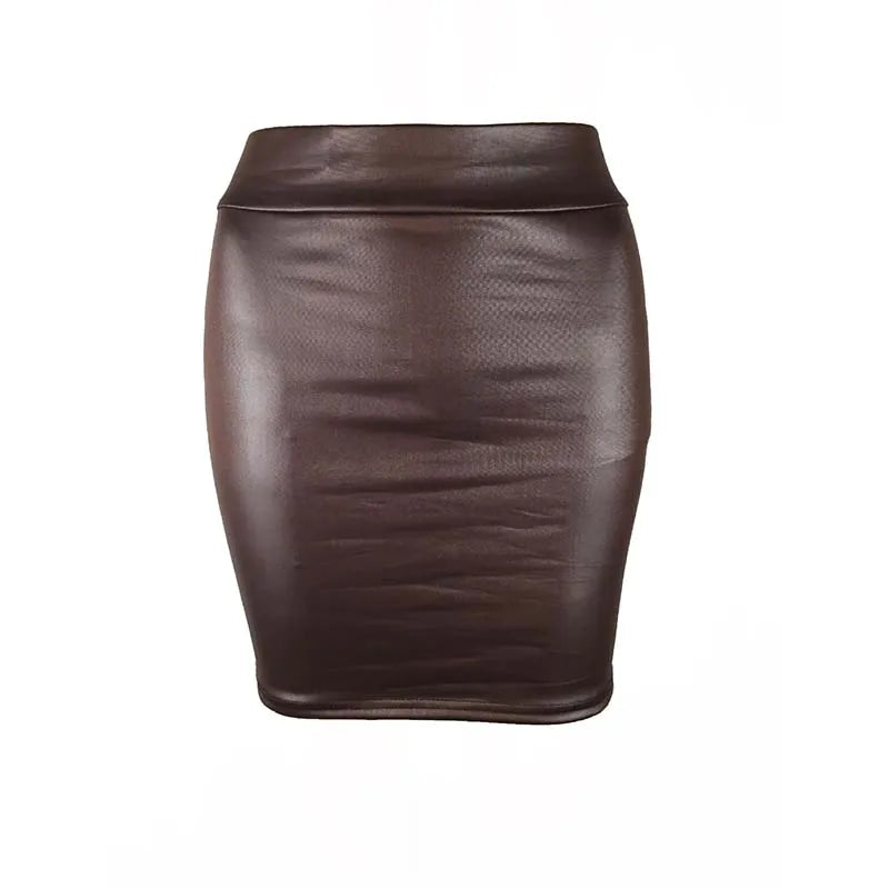 Black Slim Imitation Leather Pencil Mini Skirt High Waist Sexy Fashion  Short Skirts Women
