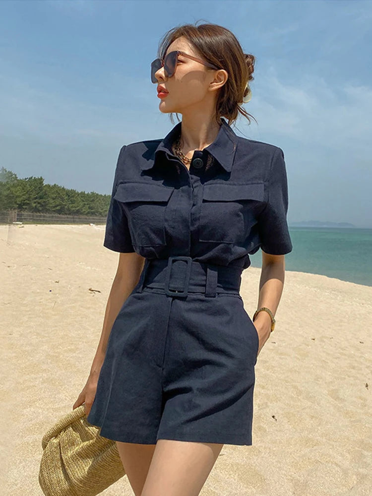 New Fashion  Style  Summer Women 2 Pieces Outfit Suit Formal Casual Short Cropped Tops Shirt Blouse And Shorts Slim Set