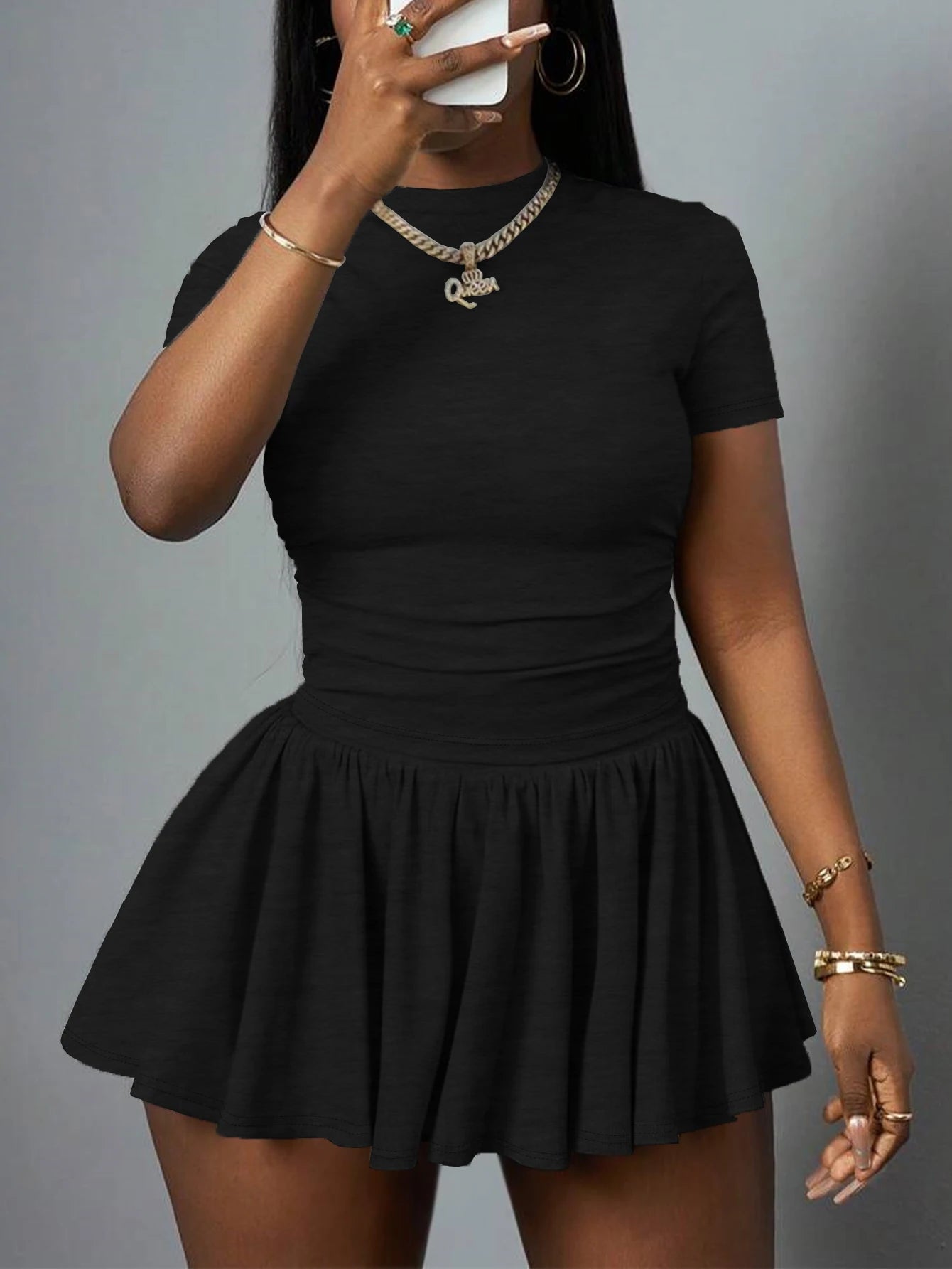 Women's Summer Two-Piece Set Cute T-Shirt Mini Skirt Shorts Sexy Club Style Slim Fit Sportswear Casual Wear